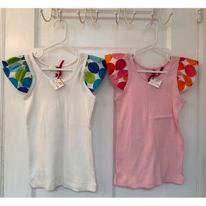 Two BNWT Handmade Tanks with Polka Dotted Cap Sleeves in Girls Size 8